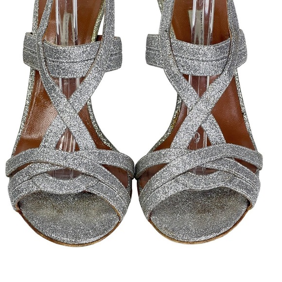 Tabitha Simmons Glitter Metallic Silver Stiletto Strappy Heel Prom Wedding 8.5 - Picture 5 of 11